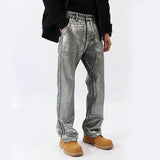 Streetwear Cool Silver Coated Casual Hip Hop Jeans