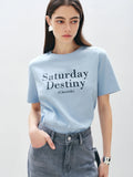Women Cool Blue Printed Cotton Short-Sleeved T-Shirt
