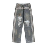 Stylish American Style Punk Patchwork Striped Jeans