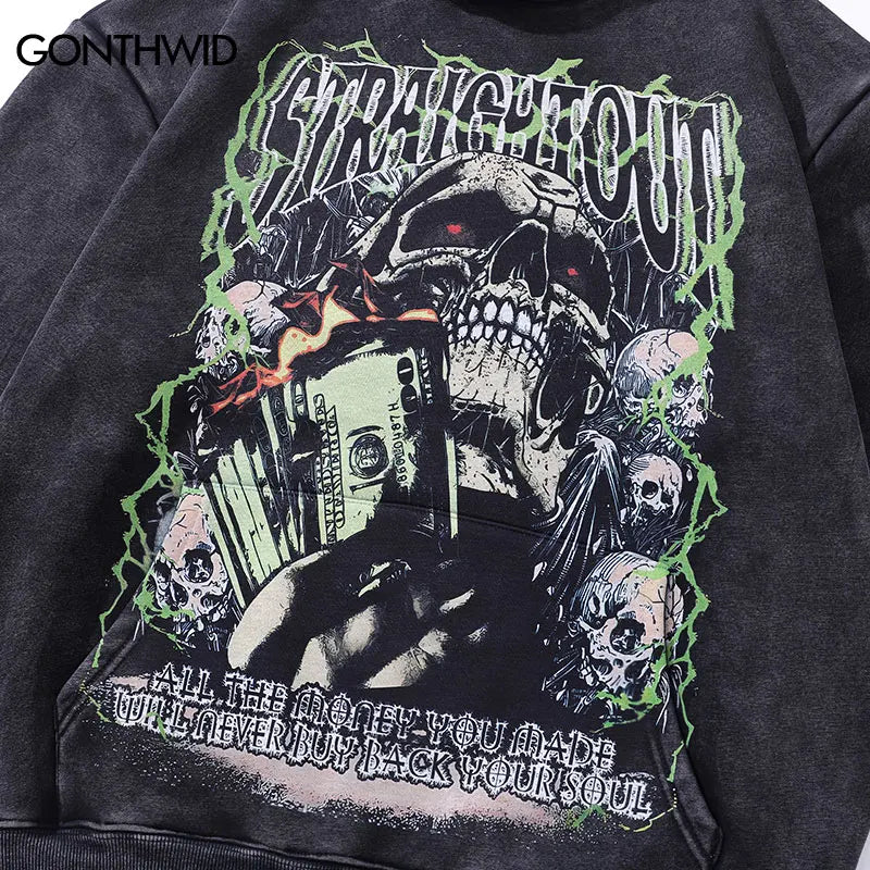 Black Skull Graphic Print Hoodie