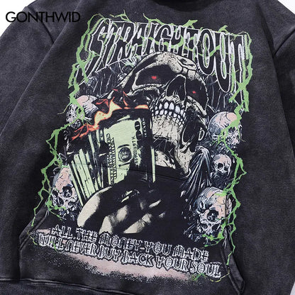 Black Skull Graphic Print Hoodie