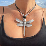Exaggerated Metal Dragonfly Pendant Ethnic Necklace
