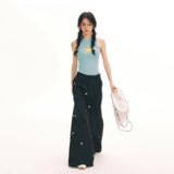 Vintage Star Embroidered Wide-Leg Pants