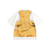 Fake Two Piece Graphic Print V-Neck Basketball T-Shirt