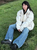 Colorful Striped Fluffy Hip Hop Puffer Jacket