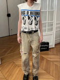 Streetwear Luxury Distressed Ripped Hole Straight Jeans