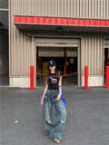 Retro Streetwear Washed High Waist Ripped Jeans
