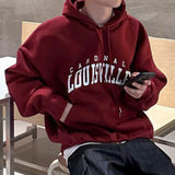 Red Vintage Letter Print Hoodie
