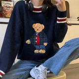 Women Cute Cozy Vintage Bear Knit Sweater
