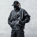 Patchwork Tactical Function PU Leather Jacket