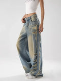 Vintage Distressed Blue Stacked Wide Jeans