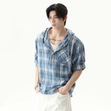 Streetwear Plaid Drawstring Hooded T-Shirt