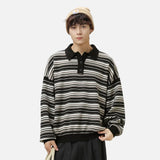Y2K Japanese Style Stripe Knitwear Polo Sweater
