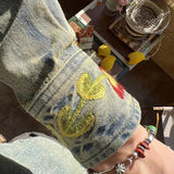 Floral Washed Embroidered Denim Long Sleeve Shirt