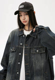 Damaged Neckline Loose Denim Jacket