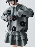Autumn Gray Floral Patch Casual Hoodie