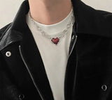 Men Gothic Red Peach Heart Pendant Necklace