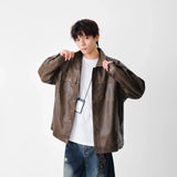 Trendy Faux Leather Lapel Button Jacket