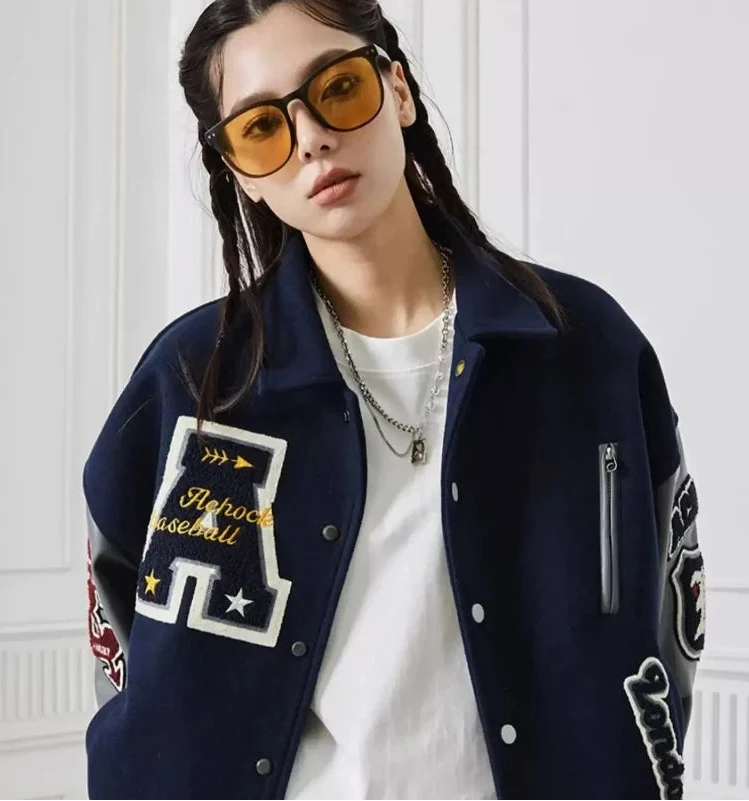 Effortless Embroidered Baseball Varsity Jacket