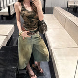 Retro Washed Denim High Waisted Denim Jorts