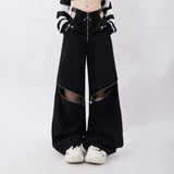 Black Cargo Zipper Design High Pants