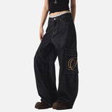 Streetwear Dark Blue Y2K Wash Wide Leg Cargo Jeans