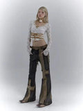 Gothing Patchwork Cross Design High Waist Jeans