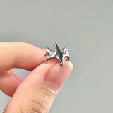 Gothic Punk Silver Cross Star Earrings
