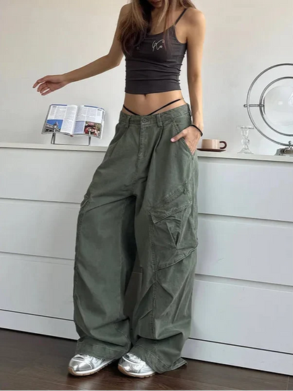 StreCool etear High Quality Green Wide Leg Bggy Jeans