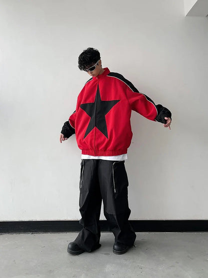 Retro Patchwork Star Varsity Jacket