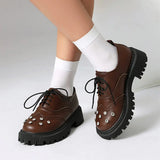 Vintage Rhinestone Brogue Lace-Up Chunky Heels Shoes