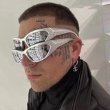 Model wearing the white Sleek Vision Sunglasses
