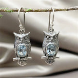 Inlaid Sea Blue Stone Vintage Owl Earring