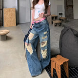 Y2K Plush Ripped Washed Denim Jeans
