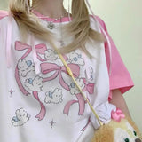 Sweet Pink Kawaii Graphic Rabbit T-Shirt