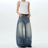Vintage Washed Blue Textured Wide Jeans