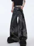 Y2K Vintage Black Cyber PU Leather Jeans