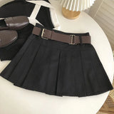 Short Belted Pleated Skirt