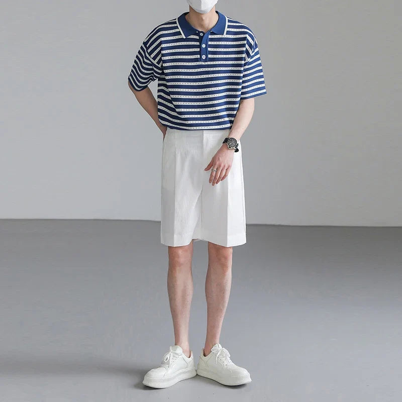 Classic Luxury Striped Polo Button Down T-Shirt