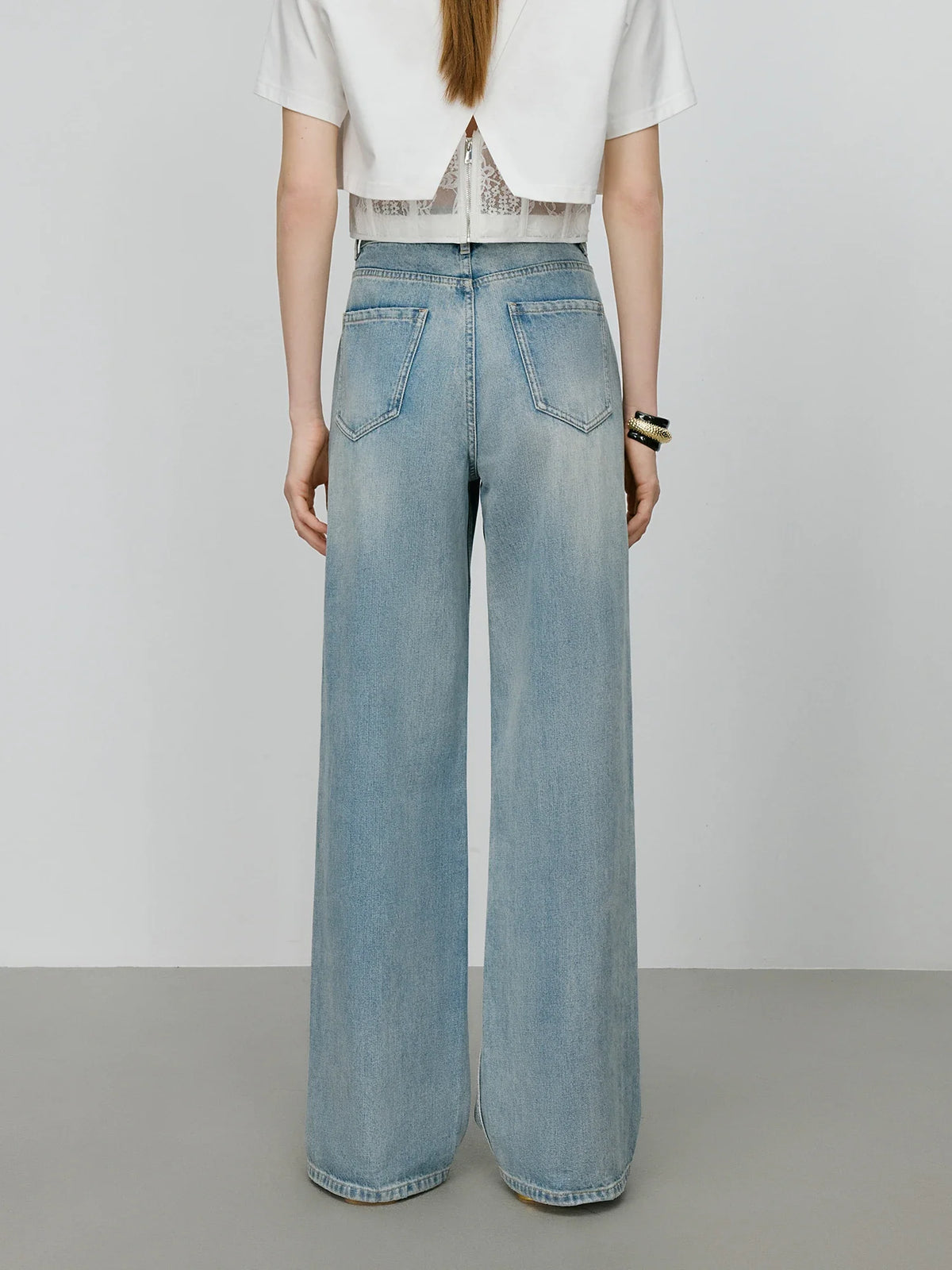 Vintage Wash Distressed Relaxed Straight Jeans