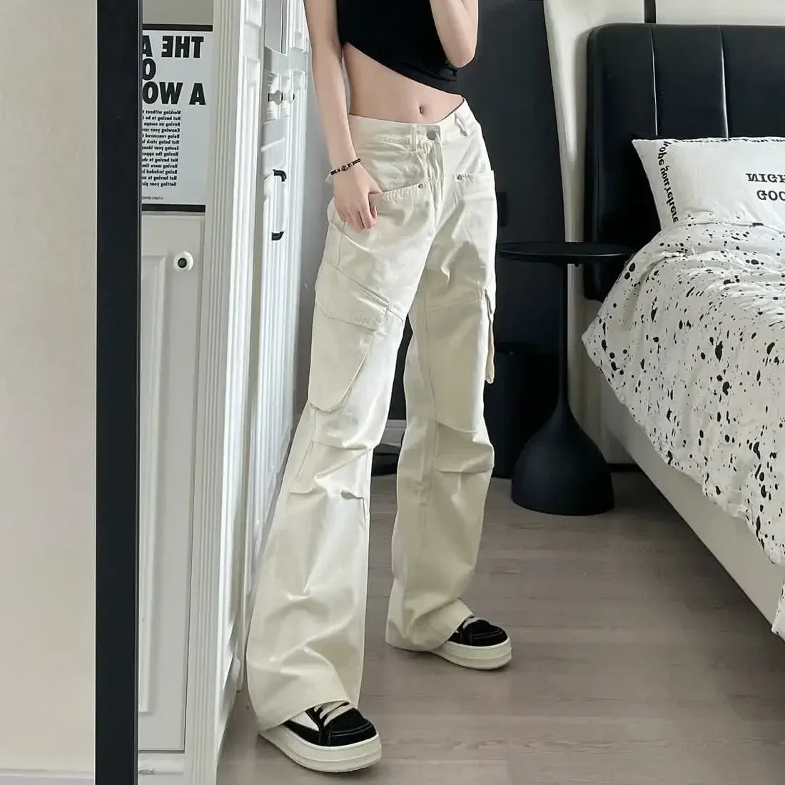 Vintage White High Waist Baggy Cargo Pants