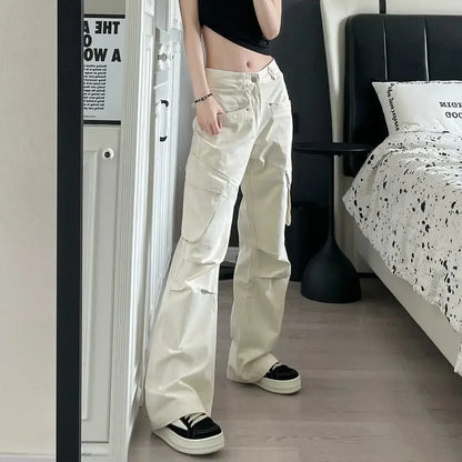 Vintage White High Waist Baggy Cargo Pants