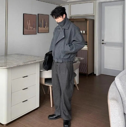 Classic Thick Woolen Stand Collar Parkas Irregular Jacket