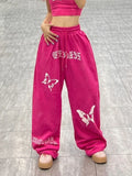 Pink Y2K Bufferfly Pattern Wide Leg Sweatpants