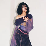 Y2K Japanese Off Shoulder Knitted T-Shirt