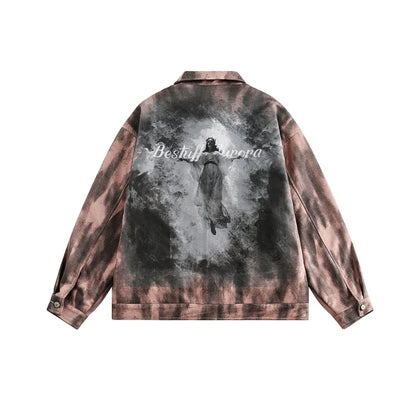 Y2K Unisex Colorful Retro Tie Dye Suede Denim Jacket
