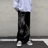 Vintage Spider Streetwear Black Wide Leg Pants