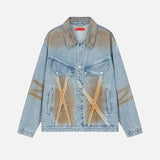 Streetwear Bold Gradient Distressed Denim Jacket