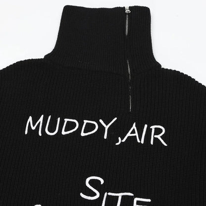 Y2k Letter Embroidery Turtleneck Sweater