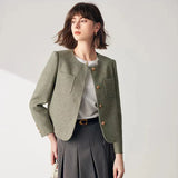 Woman Elegant Korean Tweed Crop Cardigan